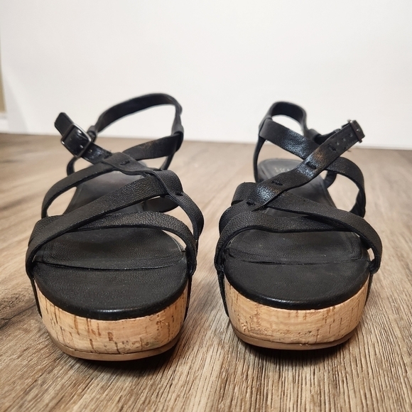 Eileen Fisher Strappy Black Cork Wedges in Size 5 - Picture 4 of 12